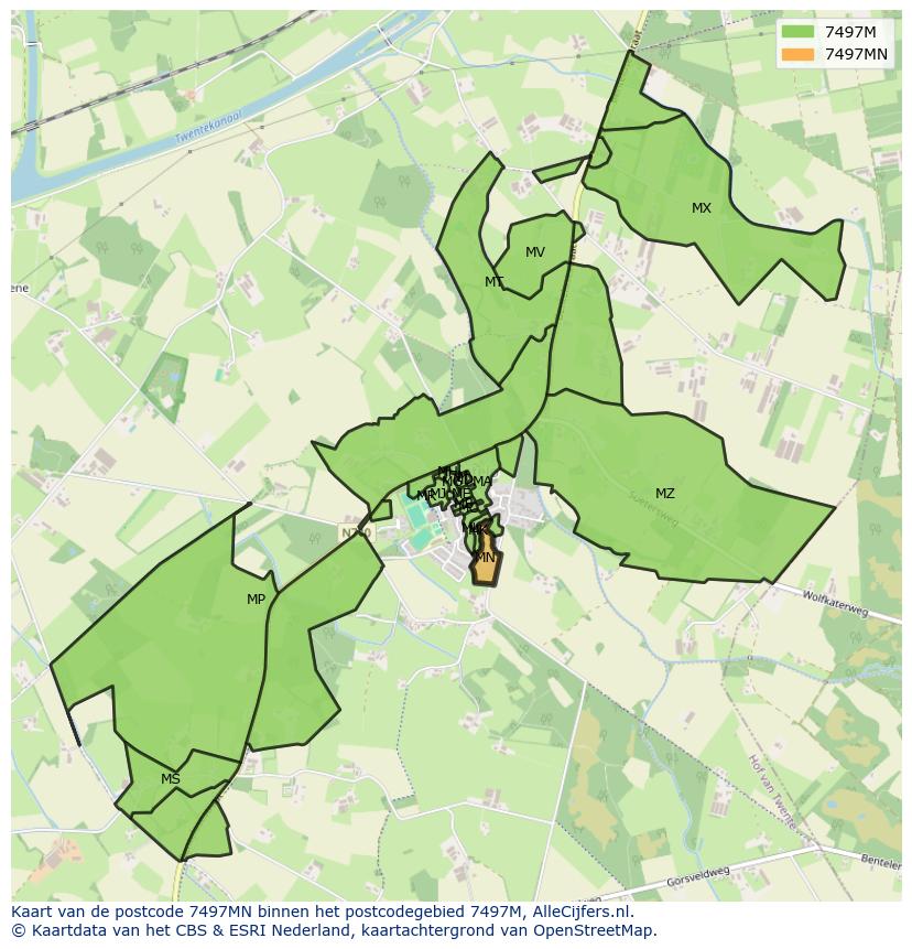 Afbeelding van het postcodegebied 7497 MN op de kaart.