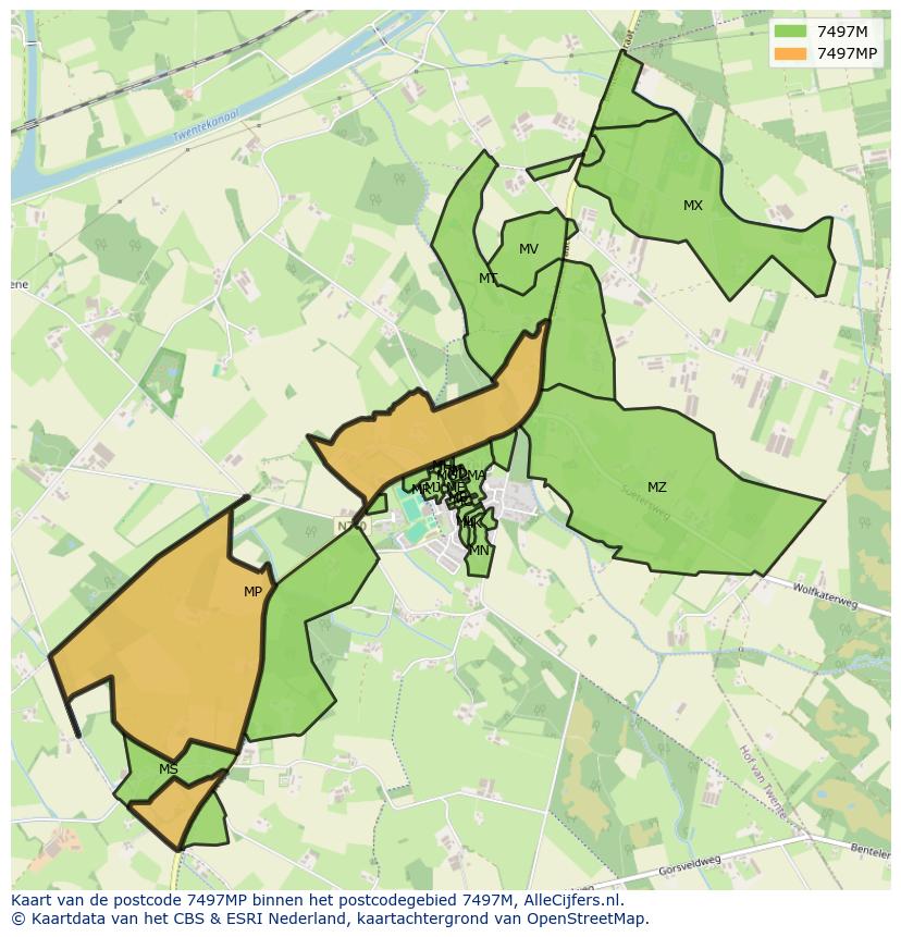 Afbeelding van het postcodegebied 7497 MP op de kaart.