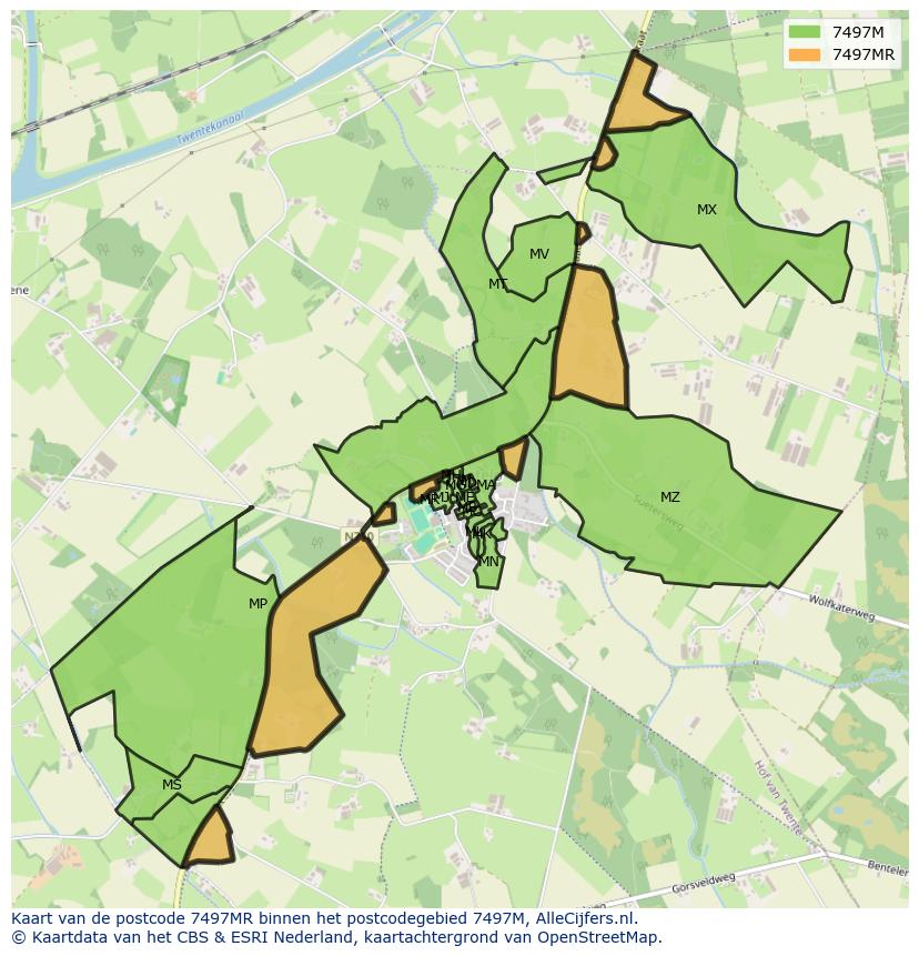 Afbeelding van het postcodegebied 7497 MR op de kaart.