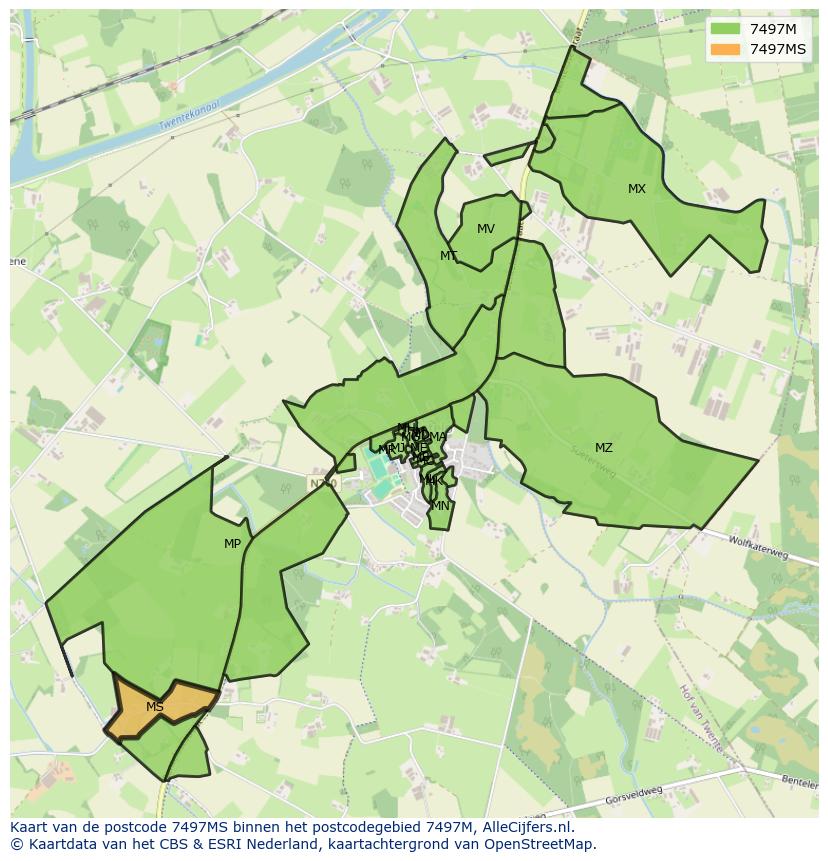 Afbeelding van het postcodegebied 7497 MS op de kaart.