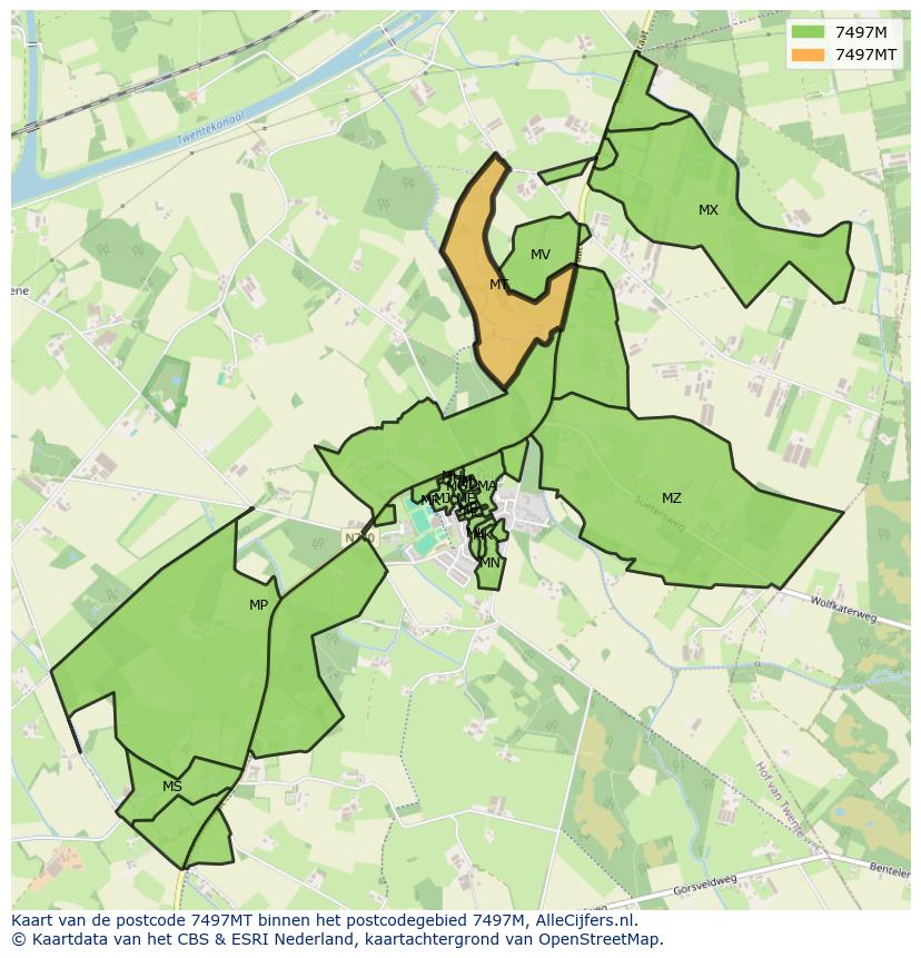 Afbeelding van het postcodegebied 7497 MT op de kaart.