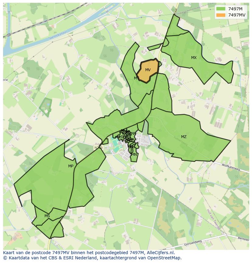 Afbeelding van het postcodegebied 7497 MV op de kaart.