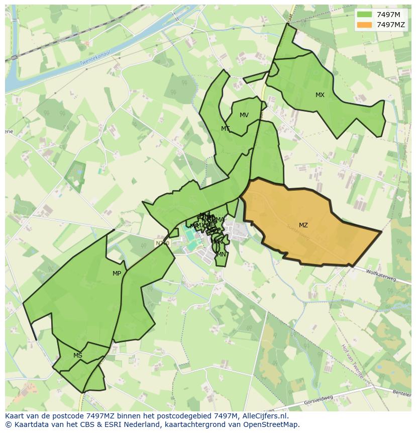 Afbeelding van het postcodegebied 7497 MZ op de kaart.