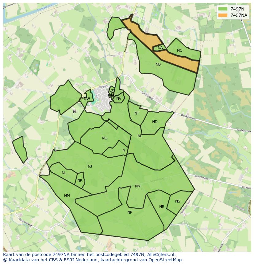 Afbeelding van het postcodegebied 7497 NA op de kaart.