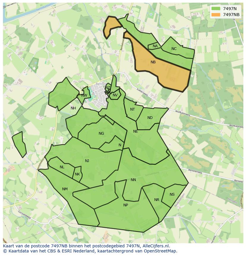 Afbeelding van het postcodegebied 7497 NB op de kaart.