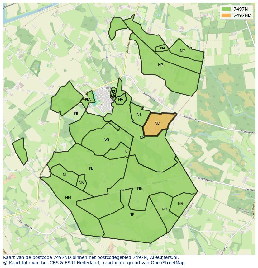 Afbeelding van het postcodegebied 7497 ND op de kaart.
