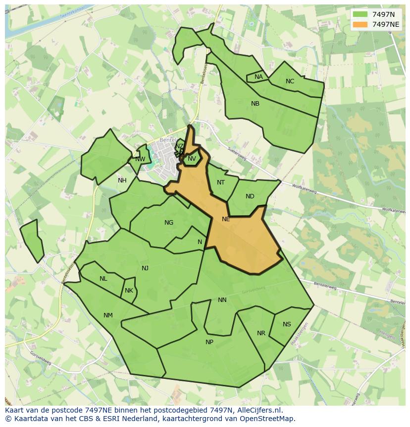 Afbeelding van het postcodegebied 7497 NE op de kaart.