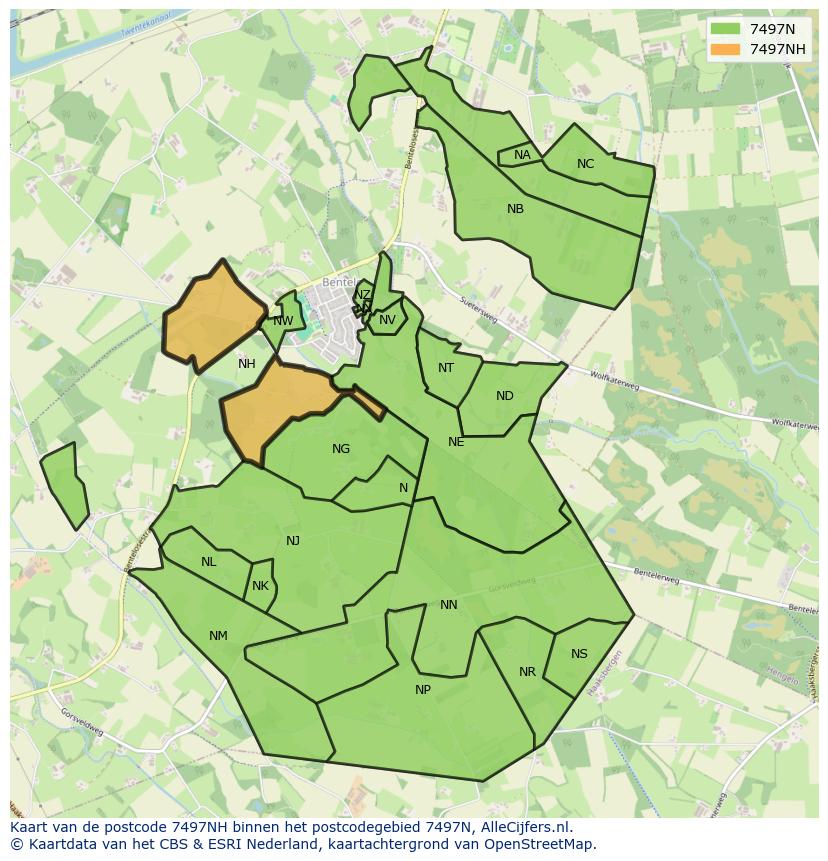 Afbeelding van het postcodegebied 7497 NH op de kaart.