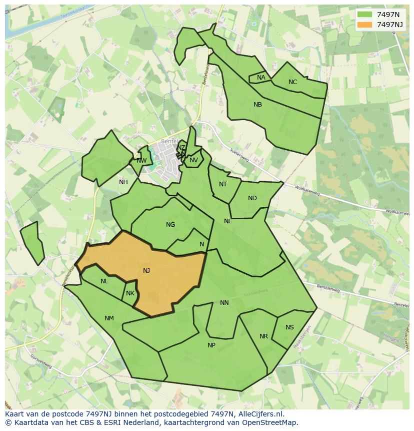 Afbeelding van het postcodegebied 7497 NJ op de kaart.
