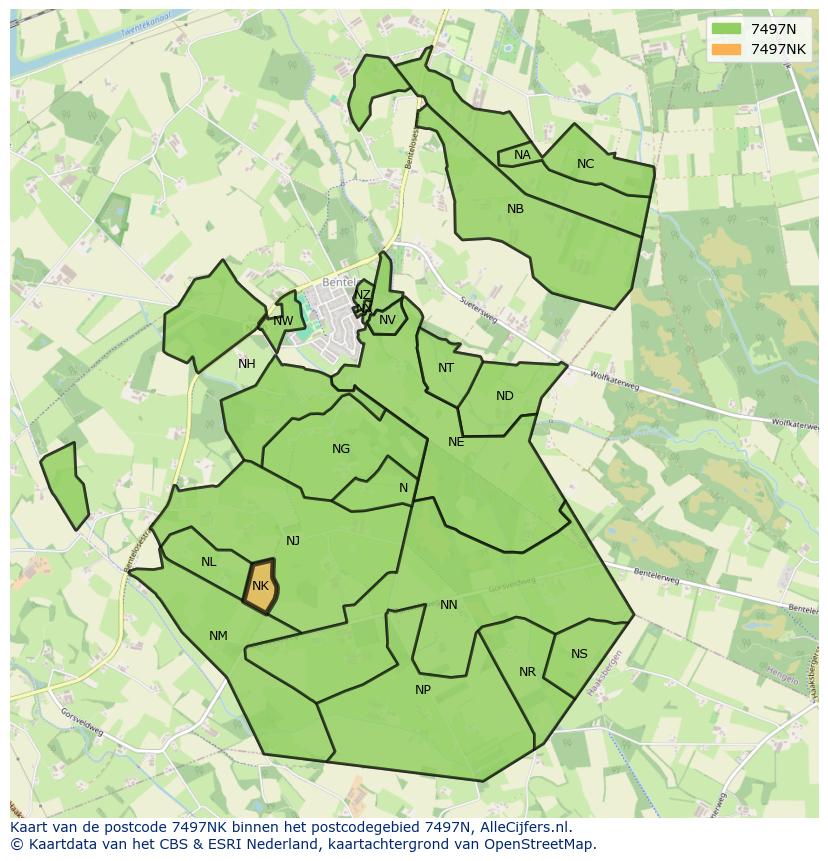 Afbeelding van het postcodegebied 7497 NK op de kaart.