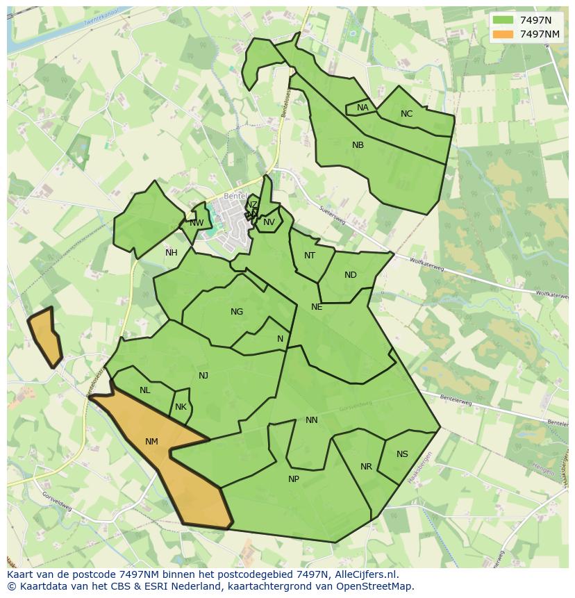 Afbeelding van het postcodegebied 7497 NM op de kaart.