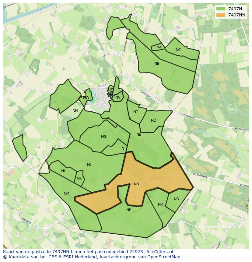 Afbeelding van het postcodegebied 7497 NN op de kaart.
