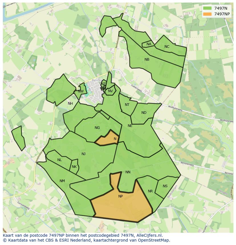 Afbeelding van het postcodegebied 7497 NP op de kaart.