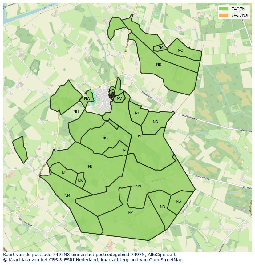 Afbeelding van het postcodegebied 7497 NX op de kaart.
