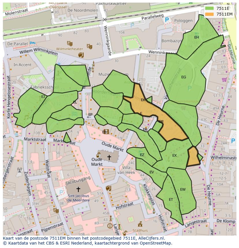 Afbeelding van het postcodegebied 7511 EM op de kaart.