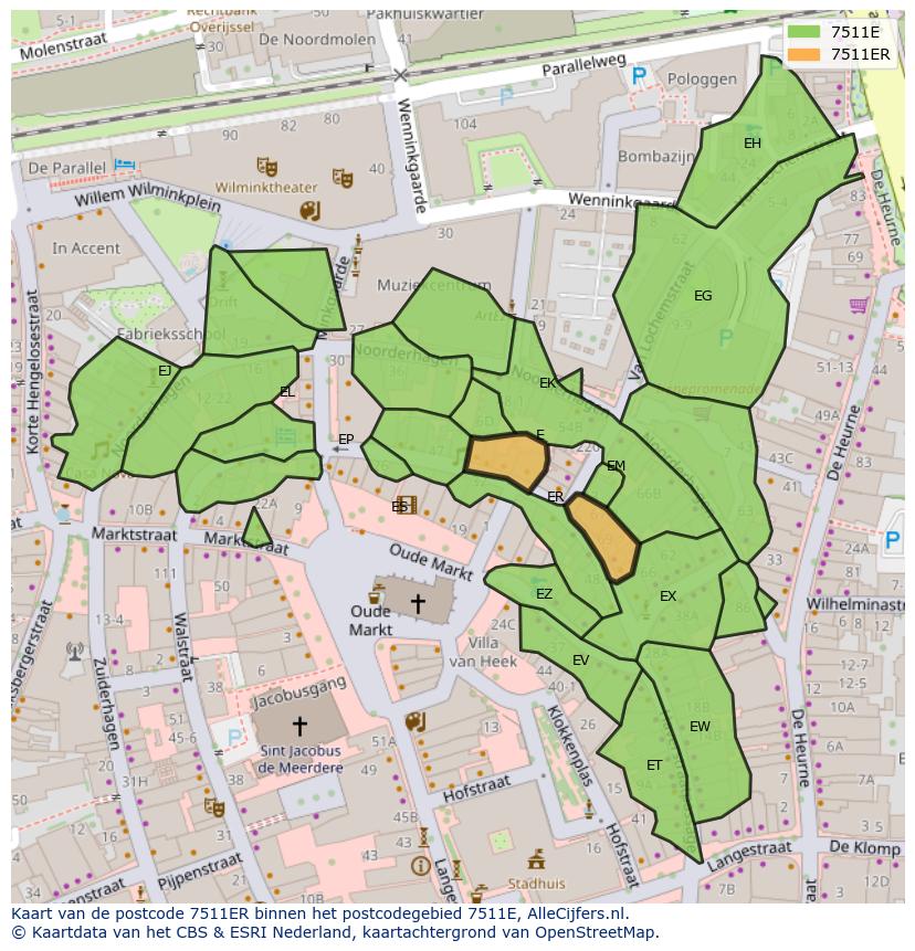 Afbeelding van het postcodegebied 7511 ER op de kaart.