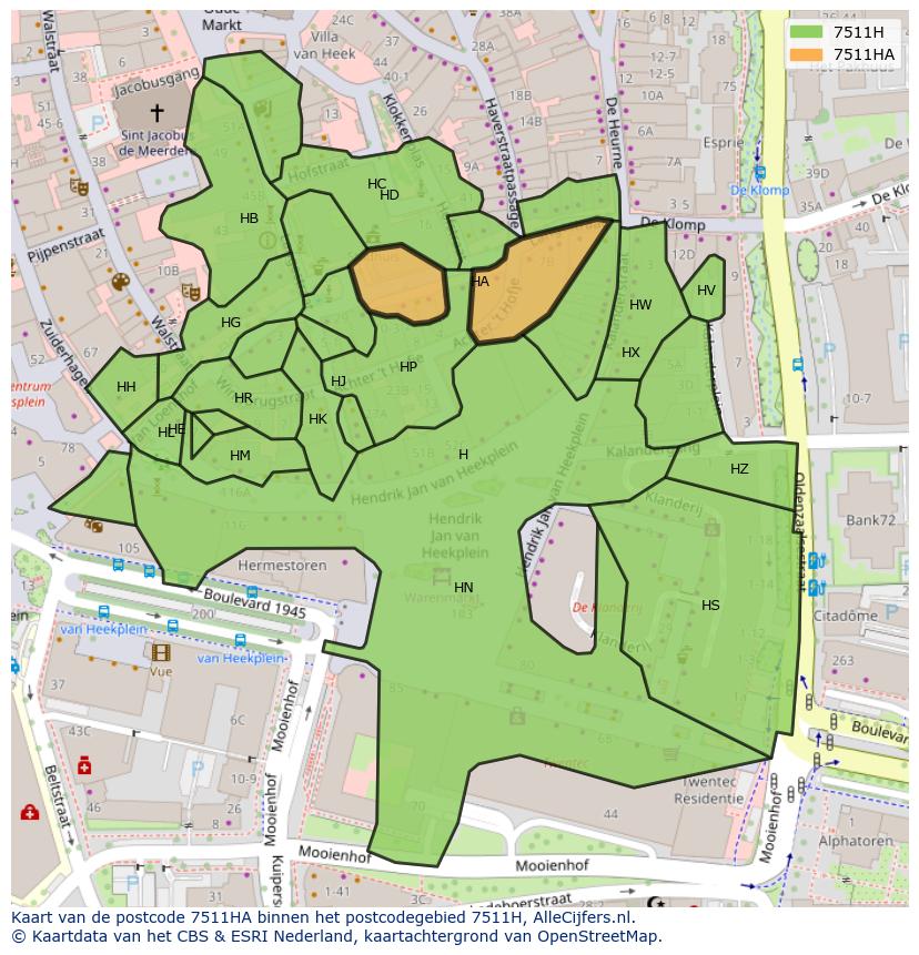 Afbeelding van het postcodegebied 7511 HA op de kaart.