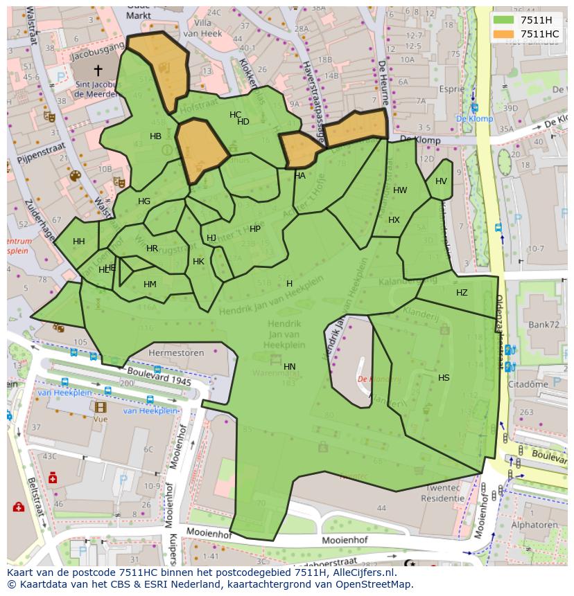 Afbeelding van het postcodegebied 7511 HC op de kaart.