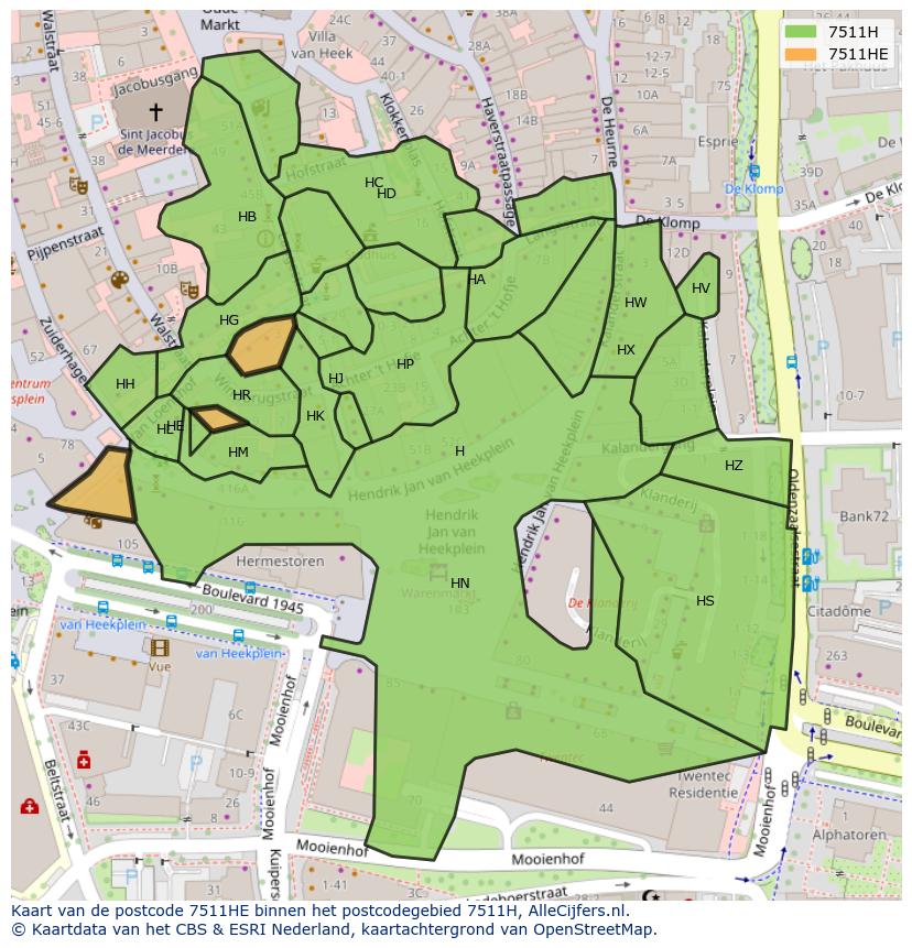 Afbeelding van het postcodegebied 7511 HE op de kaart.