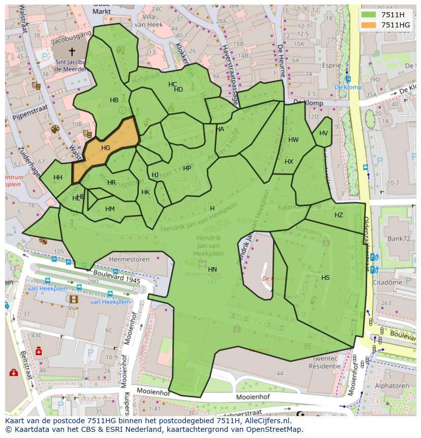 Afbeelding van het postcodegebied 7511 HG op de kaart.