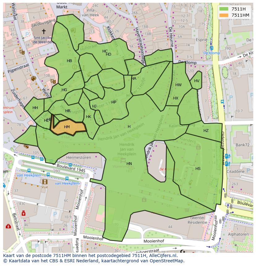 Afbeelding van het postcodegebied 7511 HM op de kaart.