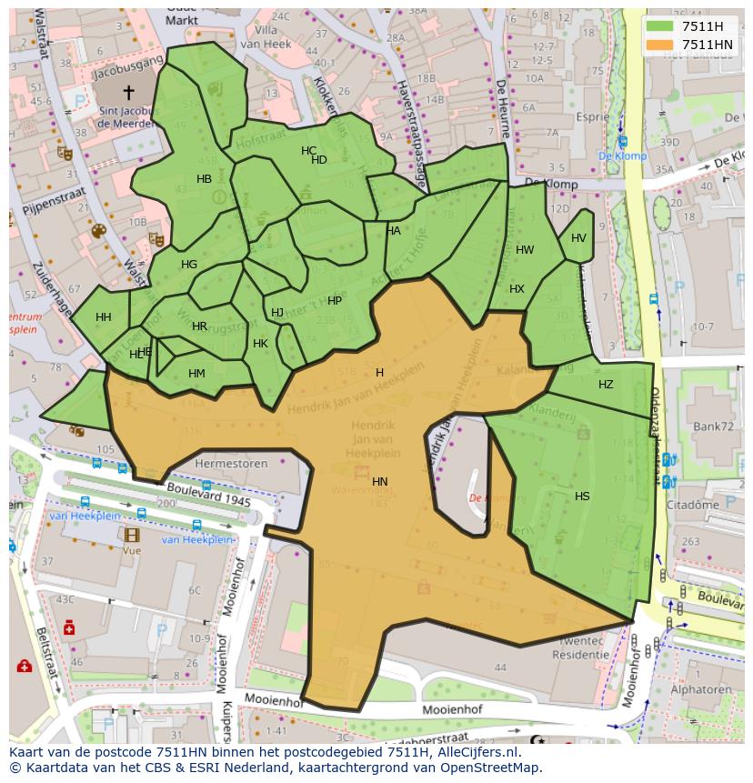 Afbeelding van het postcodegebied 7511 HN op de kaart.