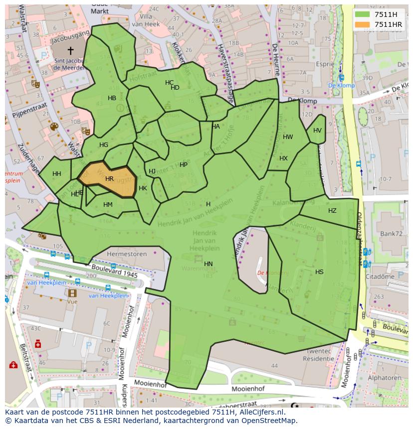 Afbeelding van het postcodegebied 7511 HR op de kaart.