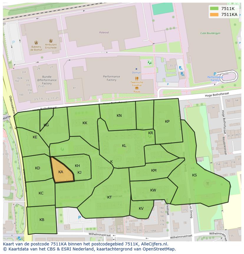 Afbeelding van het postcodegebied 7511 KA op de kaart.