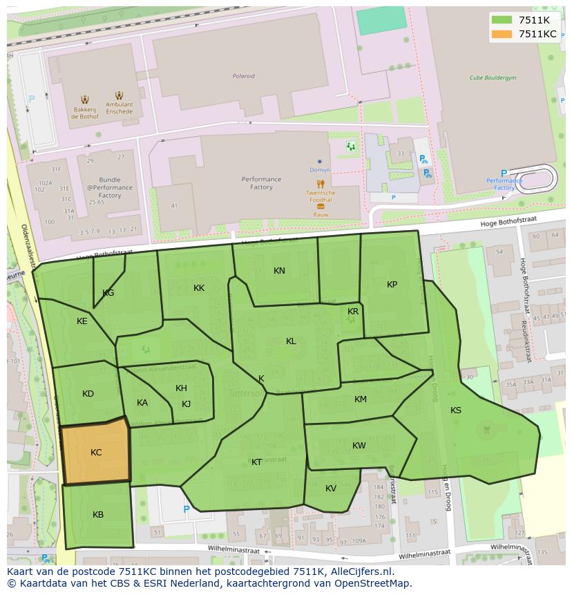Afbeelding van het postcodegebied 7511 KC op de kaart.