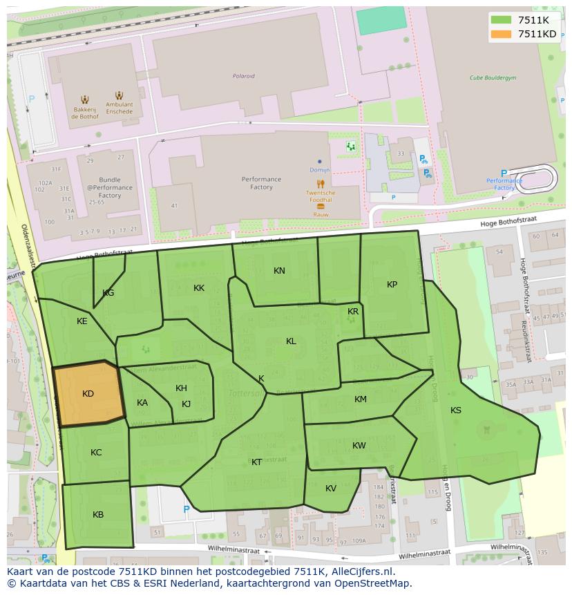 Afbeelding van het postcodegebied 7511 KD op de kaart.