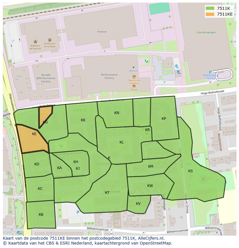 Afbeelding van het postcodegebied 7511 KE op de kaart.