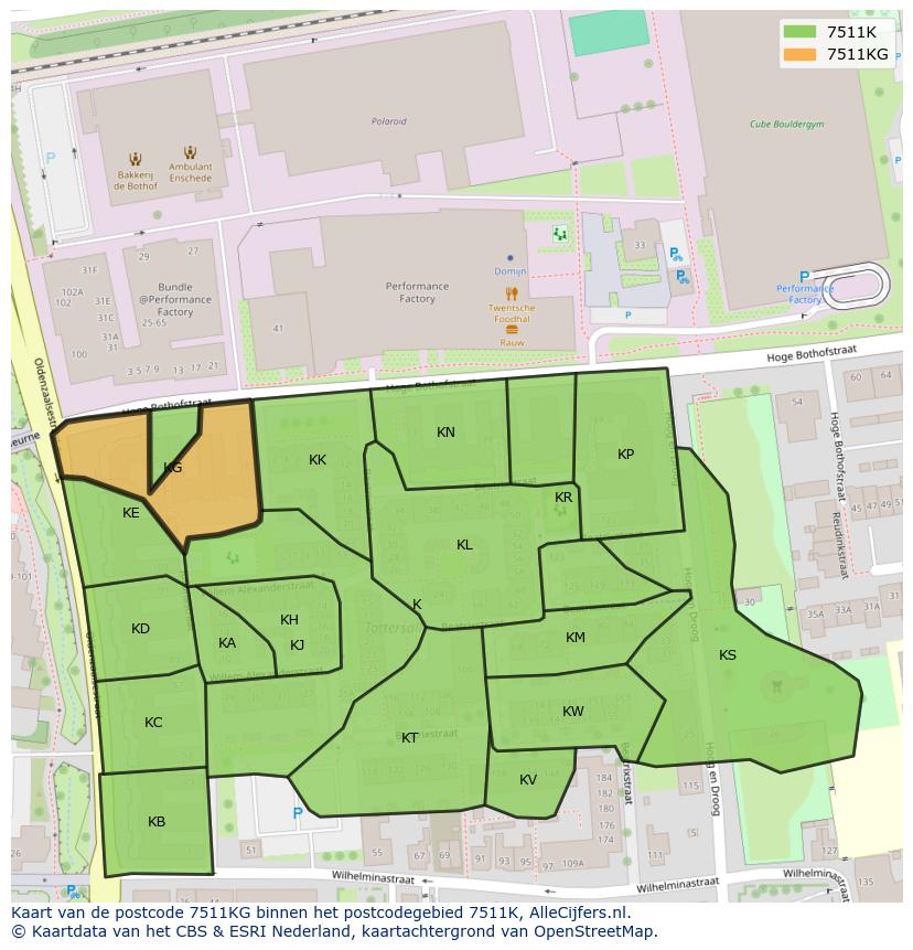 Afbeelding van het postcodegebied 7511 KG op de kaart.