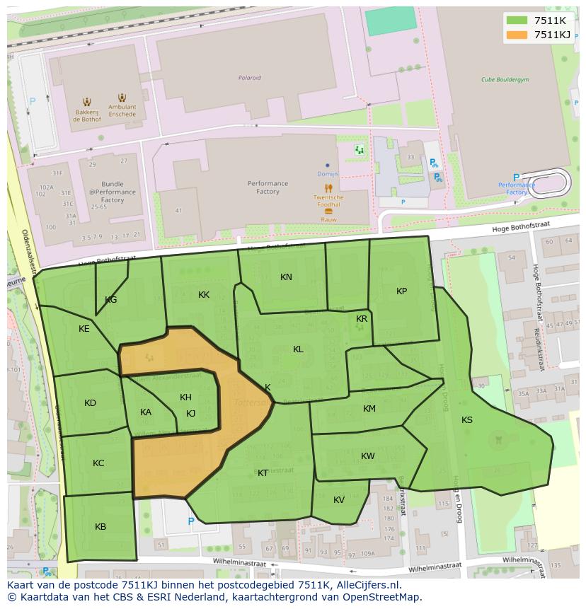 Afbeelding van het postcodegebied 7511 KJ op de kaart.