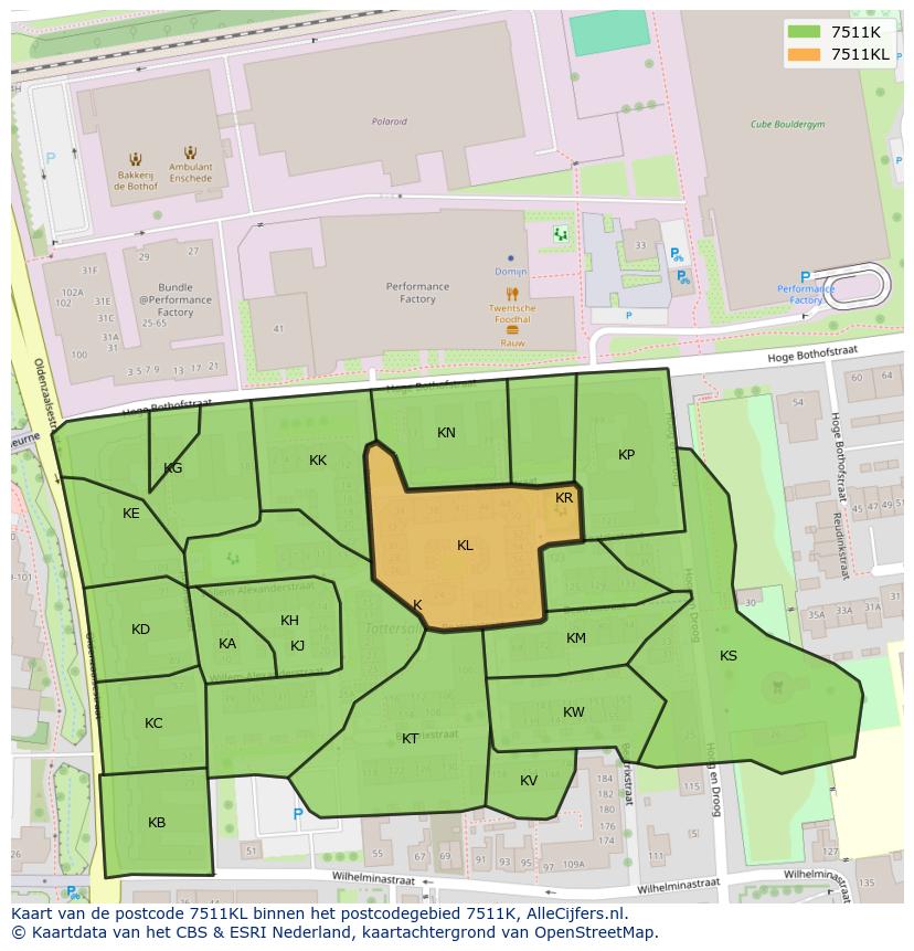Afbeelding van het postcodegebied 7511 KL op de kaart.