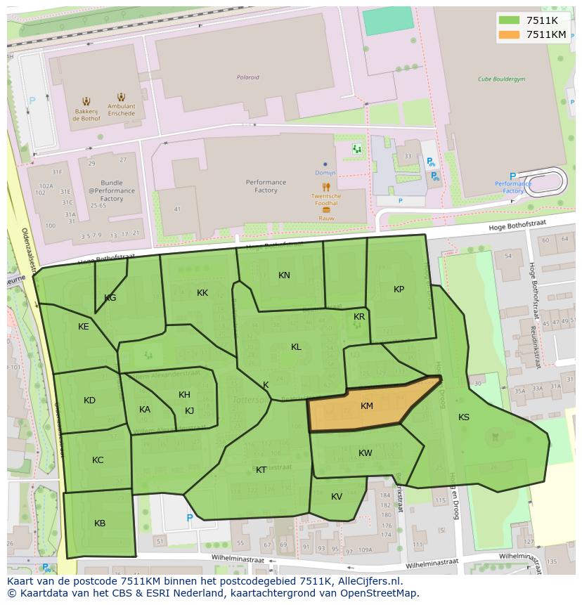 Afbeelding van het postcodegebied 7511 KM op de kaart.