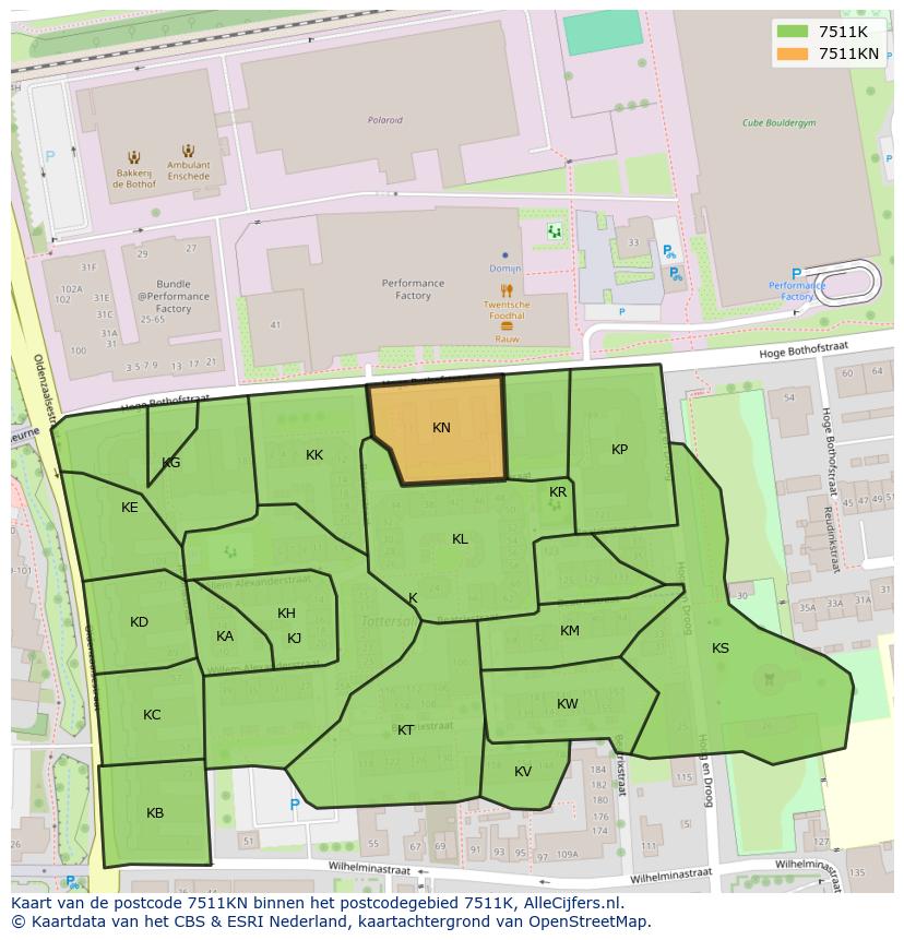 Afbeelding van het postcodegebied 7511 KN op de kaart.