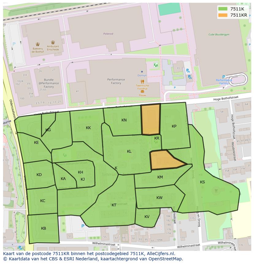 Afbeelding van het postcodegebied 7511 KR op de kaart.