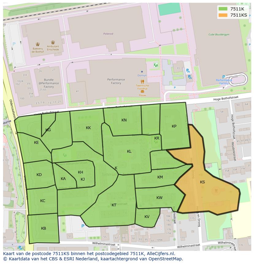 Afbeelding van het postcodegebied 7511 KS op de kaart.
