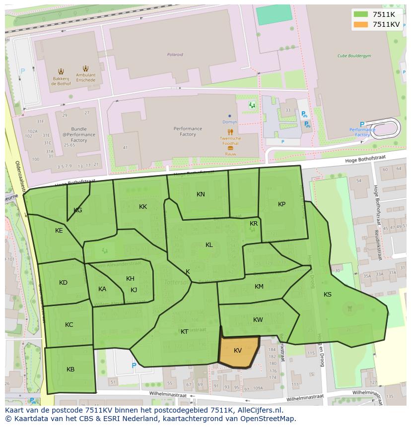 Afbeelding van het postcodegebied 7511 KV op de kaart.