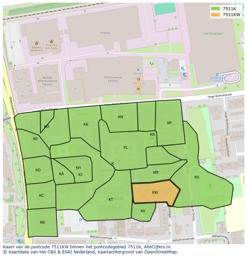 Afbeelding van het postcodegebied 7511 KW op de kaart.