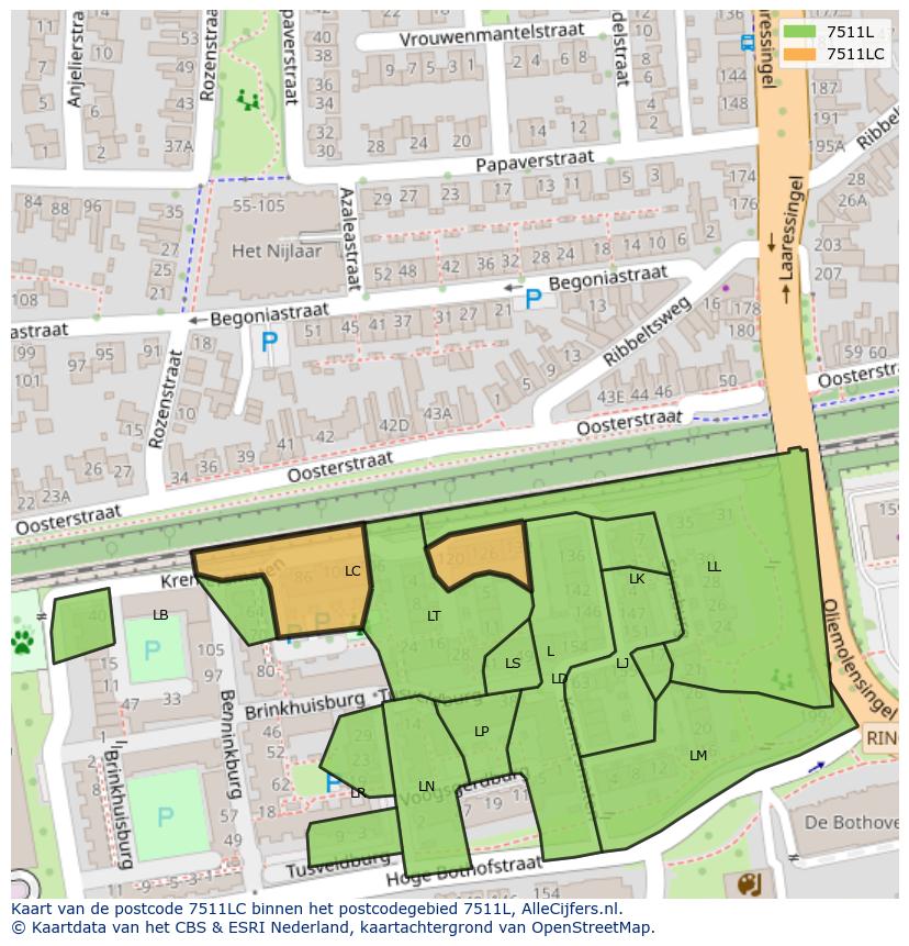 Afbeelding van het postcodegebied 7511 LC op de kaart.