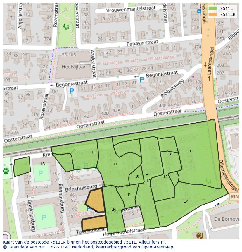Afbeelding van het postcodegebied 7511 LR op de kaart.
