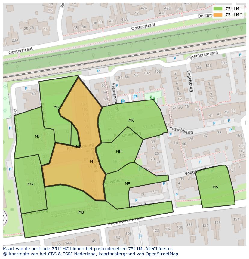 Afbeelding van het postcodegebied 7511 MC op de kaart.