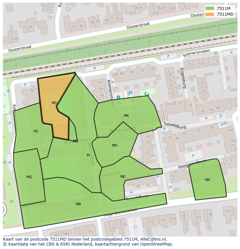 Afbeelding van het postcodegebied 7511 MD op de kaart.