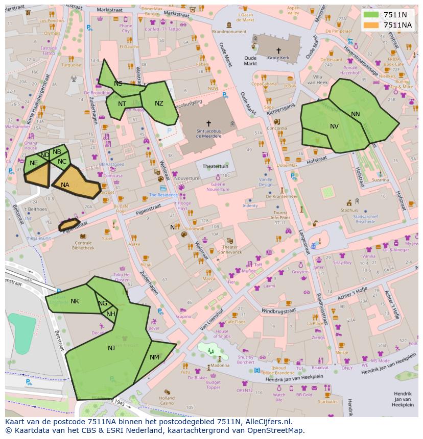 Afbeelding van het postcodegebied 7511 NA op de kaart.