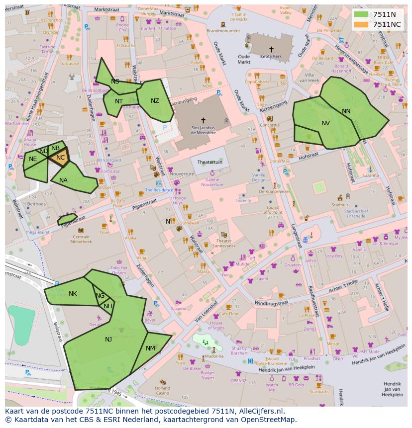Afbeelding van het postcodegebied 7511 NC op de kaart.