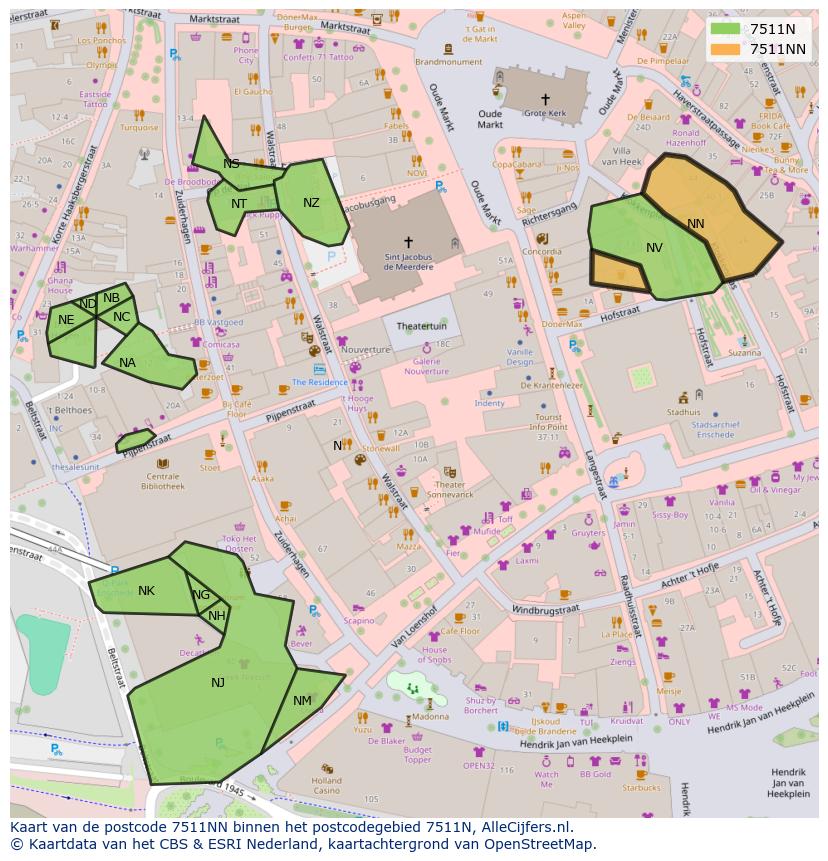Afbeelding van het postcodegebied 7511 NN op de kaart.