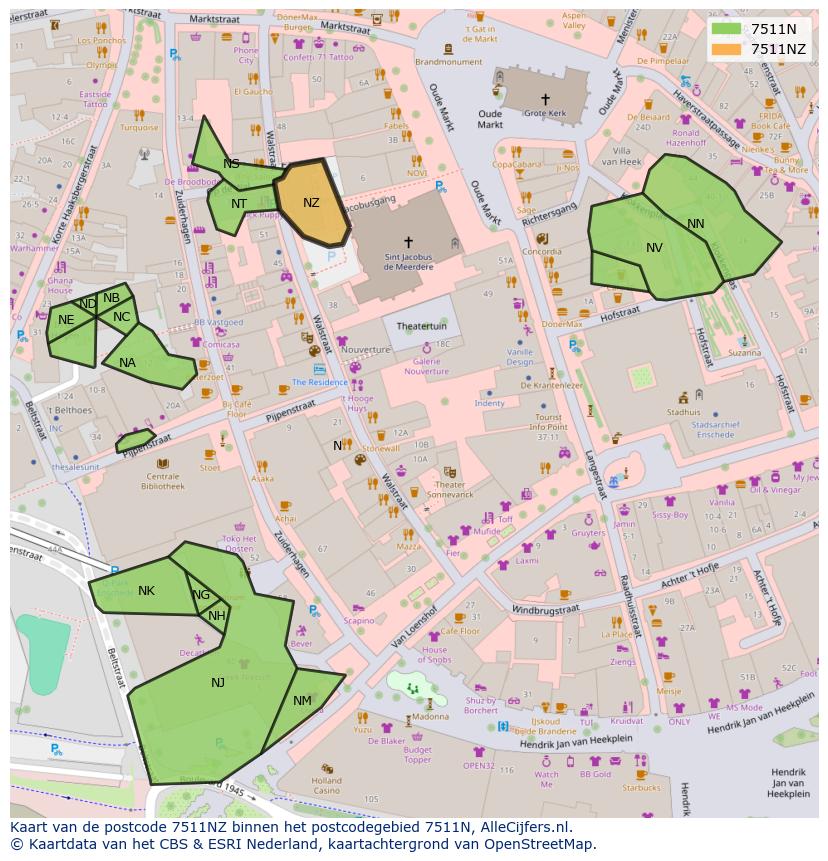 Afbeelding van het postcodegebied 7511 NZ op de kaart.