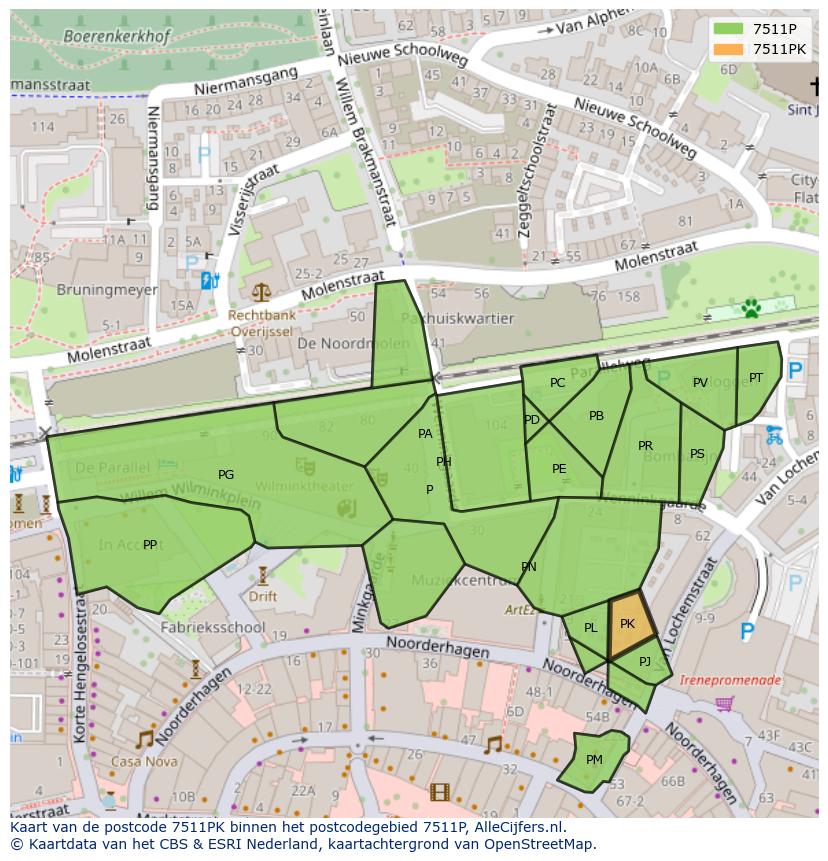 Afbeelding van het postcodegebied 7511 PK op de kaart.