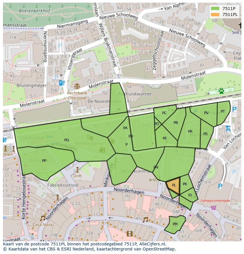 Afbeelding van het postcodegebied 7511 PL op de kaart.